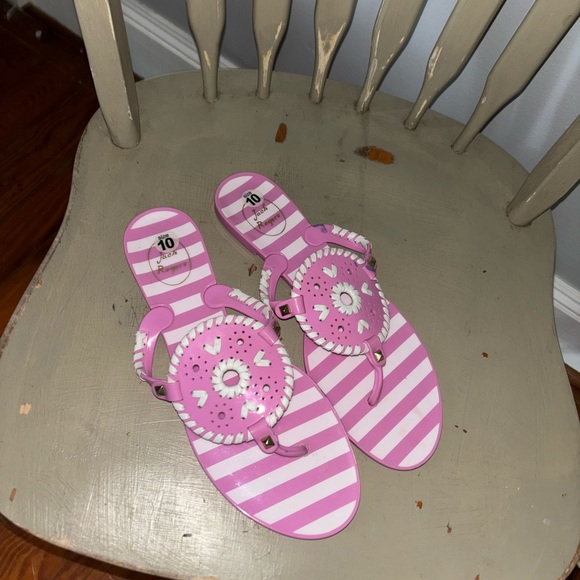 Pink and White  Jack rogers jelly Striped Sandals. 10 - Picture 1 of 3
